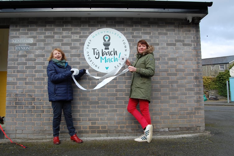 Councillors Norma McCarten and Kim Bryan at the reopening of the public toilets Ty Bach Mach in February