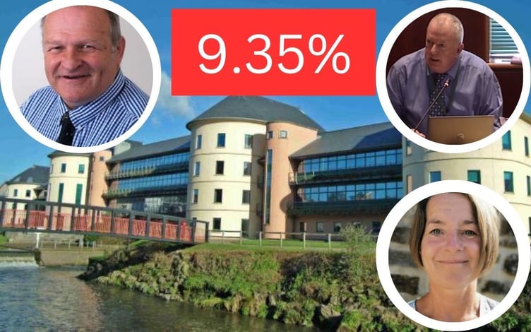 Council tax is to rise by 9.35 per cent in Pembrokeshire. Pictured, from left clockwise, are: Independent group leader Huw Murphy, Council Leader Jon Harvey, and Conservative group leader Di Clements. Pictures: Pembrokeshire County Council.