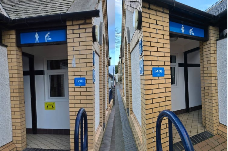 An updated price sticker was removed from the men's public toilets on Park Avenue in Aberystwyth leading to a confusing discrepancy