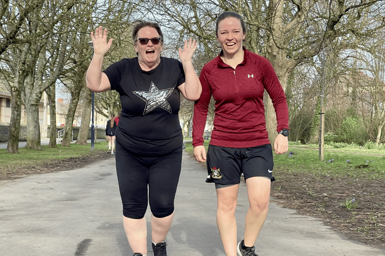 On the home straight with fellow first timers Bev and Steph