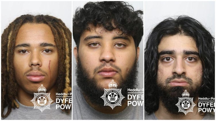 Elijah Ogunnubi-Sime (left), Mohammad Comrie (centre) and Faiz Shah (right) admitted kidnap charges at Swansea Crown Court