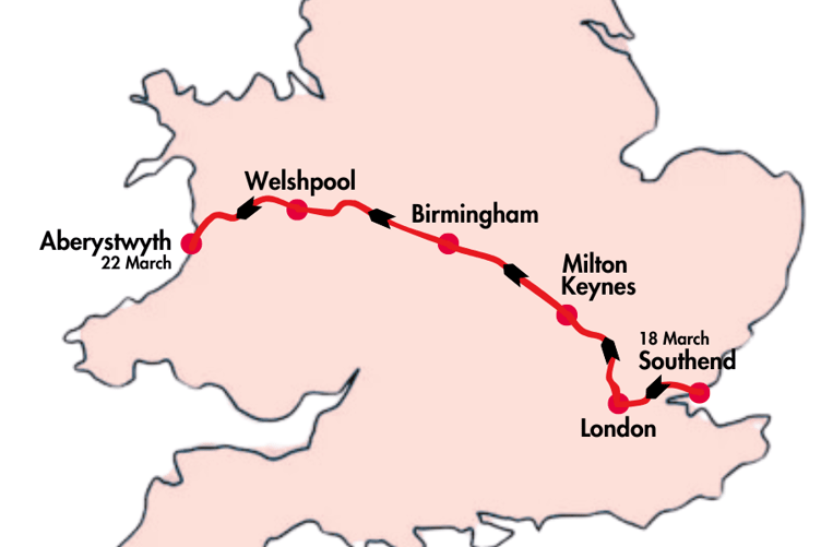 Bobby Crosby's route spanning 325 miles