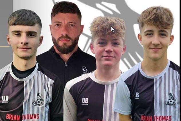 Lampeter goalscorers Riley Lovell , Dan Evans, Hari Jones and Regan Jones