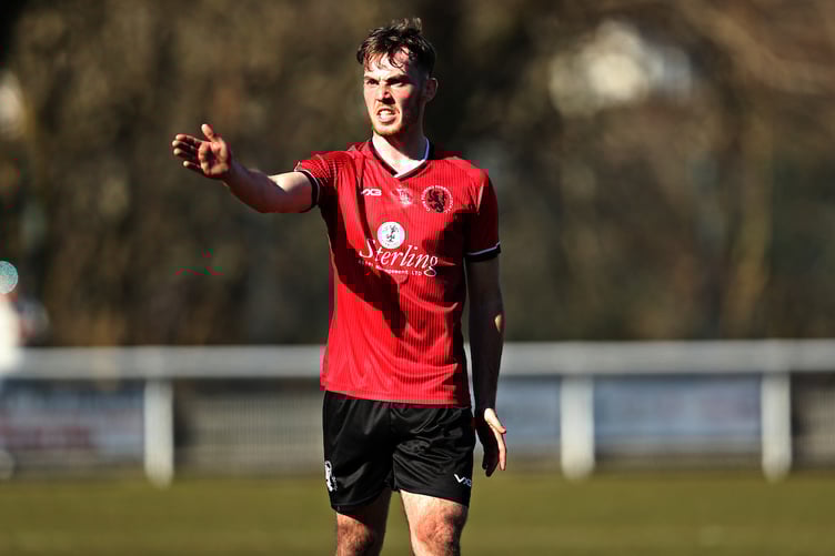 BANGOR, GWYNEDD, WALES - 15th MARCH 2025 - Owain Evans of Penrhyncoch during CPD Bangor 1876 vs CPD Penrhyncoch in Round 3 of the Welsh Blood Service League Cup at Nantporth Stadium, Bangor (Pic by Sam Eaden/FAW)
