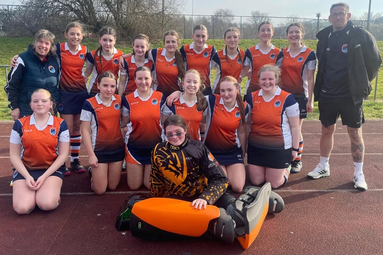 Back left to right: Lynda Bennett (head coach Dysynni), Aneira Tudor-Jones, Freya Read, Annie Pughe, Lucy Dimonaco, Alicia Bishop, Tilly Thomas, Sofia Rosamilia, Zoe Murfin and Ryan Goddard (Coach). Front left to right: Ava Macall, Polly Richards, Ellie Redman, Tilly Papirnyk, Poppy Ryan and Leonora Nesbitt; Front: Alanna Fox (GK)