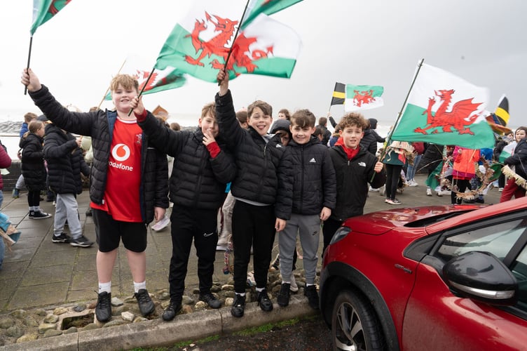 Some of the children that took part in a parade to celebrate St David Day. Photo: Gwynedd Council