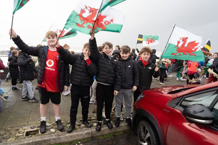 Some of the children that took part in a parade to celebrate St David Day. Photo: Gwynedd Council