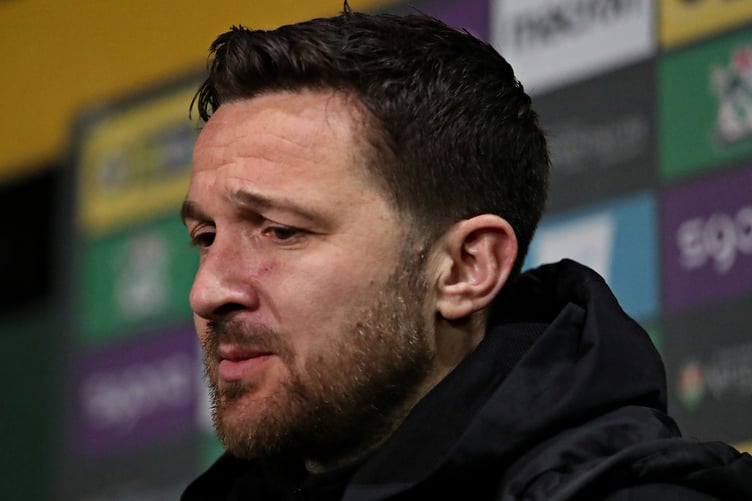 ABERYSTWYTH, CEREDIGION, WALES - 21st MARCH 2025 - Antonio Corbisiero of Aberystwyth Town is interviewed after Aberystwyth Town vs Briton Ferry Llansawel in Round 29 of the JD Cymru Premier Play-Off Conference at Park Avenue, Aberysywth (Pic by Sam Eaden/FAW)
