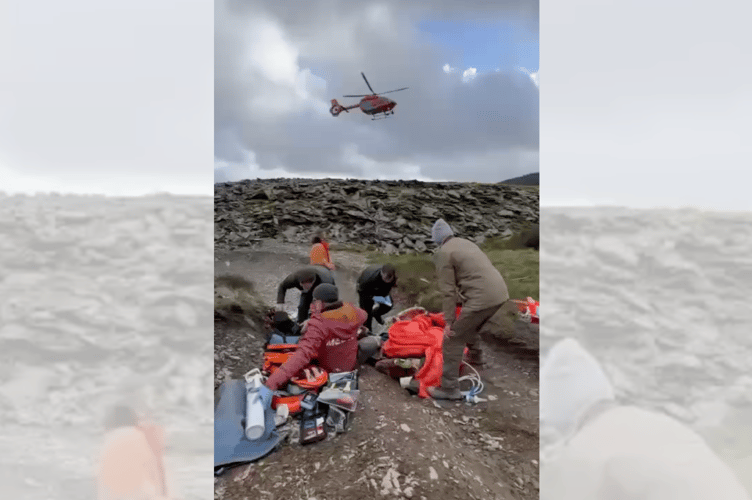 The Welshpool Air Ambulance Service arriving at Dyfi Bike Park in March 2024