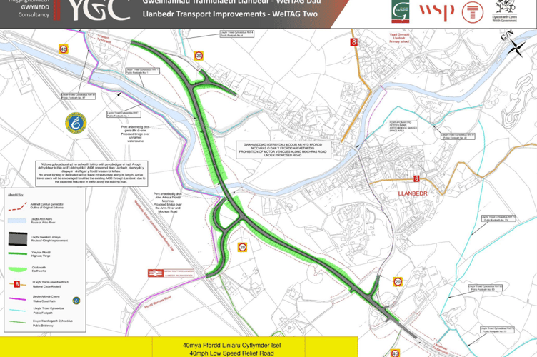 The revised plans for a 'Low-Speed Relief Road' around the west of Llanbedr
