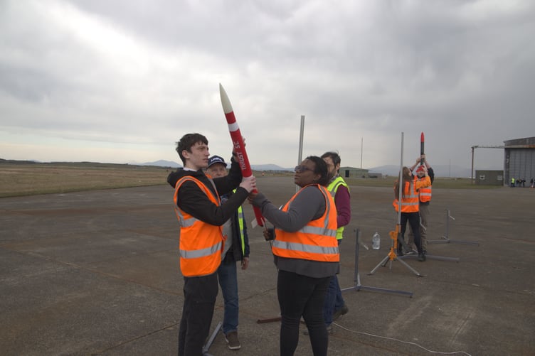 St Cyres School pupils before the launch of their rocket