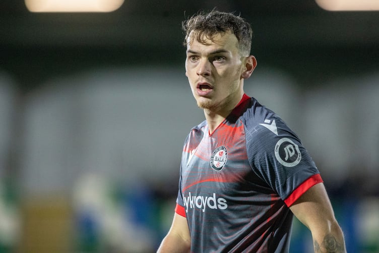 OSWESTRY, ENGLAND - 13TH NOVEMBER 2024: Bala Town's Dan Malone during the Nathaniel MG Cup Quarter Final fixture between The New Saints and Bala Town at Park Hall Stadium, Oswestry. 13th of November, Oswestry, Wales (Pic by Nik Mesney/FAW)