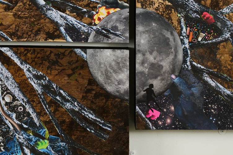 Part of Elena's mixed-medium collage, "exploring what it means to root in a place and find belonging"