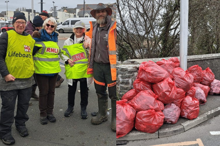 Volunteers from Pwllheli RNLI and Ffrindiau Pwllheli have collected over 30 sacks of rubbish from the town’s Harbwr Bach/Pwll Du