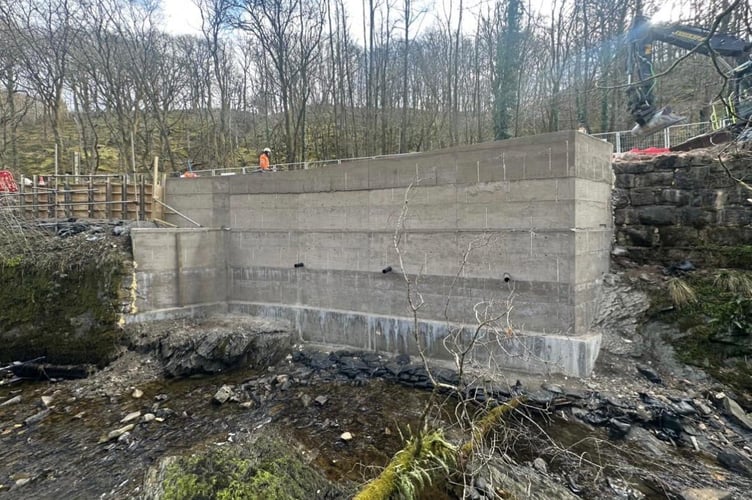 The reinforced retaining wall on the A470 near Talerddig