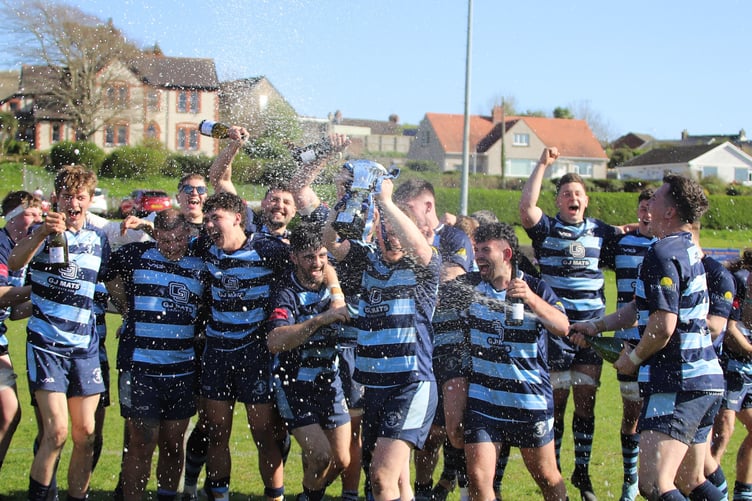 Aberystwyth celebrate their promotion to the WRU Championship West (Photo: Mike Binks)