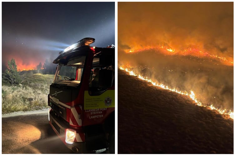 The Ffair Rhos fire captured at night by fire service crews