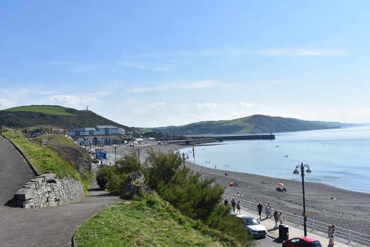 Pen Dinas, South Beach and Cardigan Bay from Aberystwyth Castle