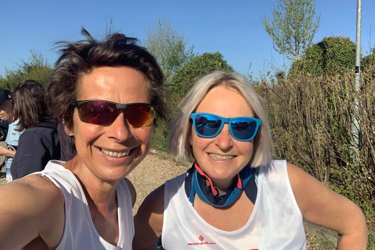 Jane Holmes and Kerry Irwin Hall at the Salisbury 10 miler