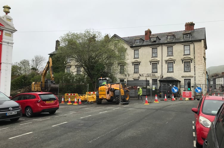 Preparation work is taking place, ready for the demolition of the Corbett Hotel