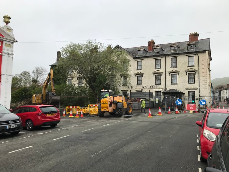 Preparation work is taking place, ready for the demolition of the Corbett Hotel