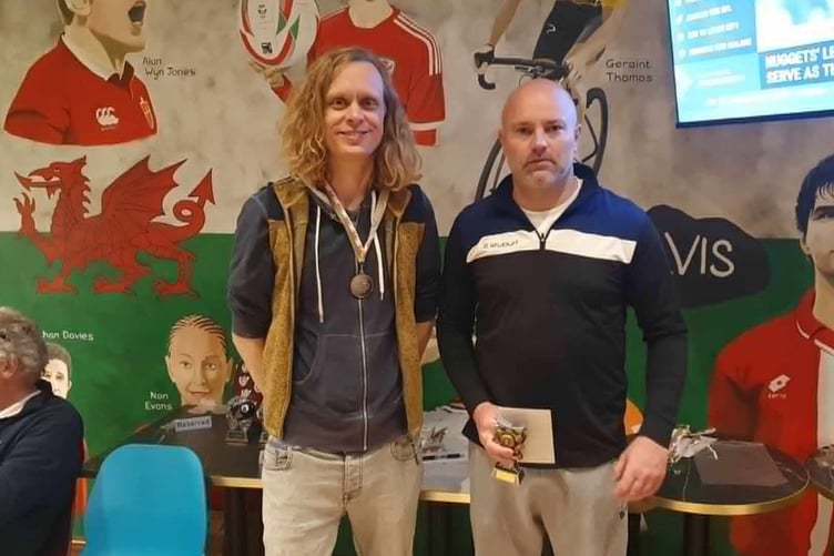 Division Three singles champion Sion Powell and runner up Pete Kingston