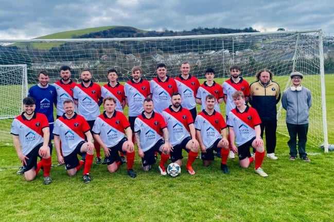 CPD Talybont FC in their new away kit kindly sponsored by Iestyn Leyshon, Y Lolfa and DragonBet