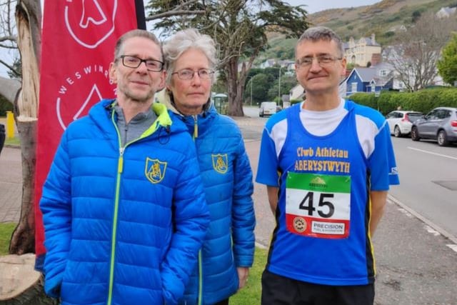 Paul Scullion, Maggie Collingborne and Balazs Pinter at the Aberdyfi X Marathon and Half Marathon
