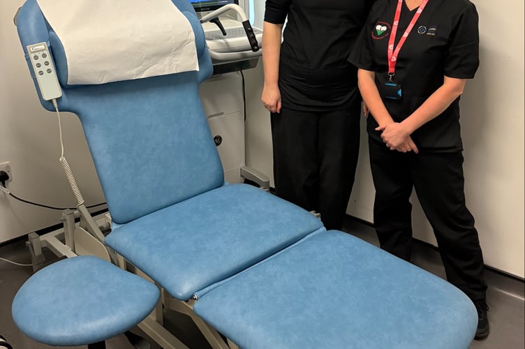 Staff from the Cardio-respiratory Unit with the chair and stool