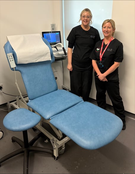 Staff from the Cardio-respiratory Unit with the chair and stool