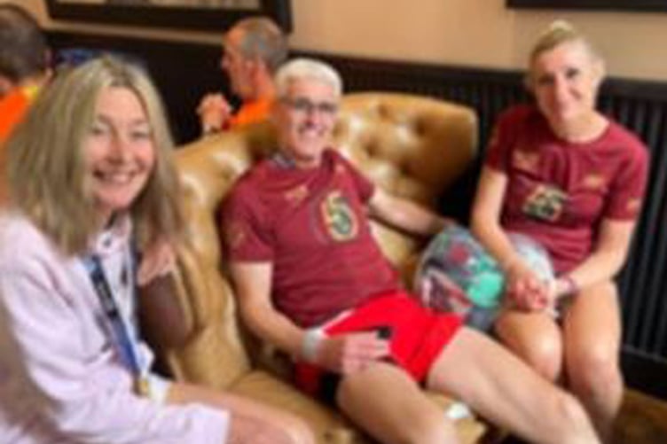 Lou Summers, Arwyn Davies and Eleri Rivers after finishing the London Marathon