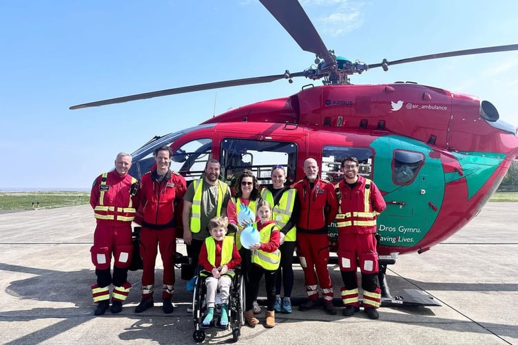The Danton family enjoying a tour with the Wales Air Ambulance crew, organised by Noah's Ark Charity