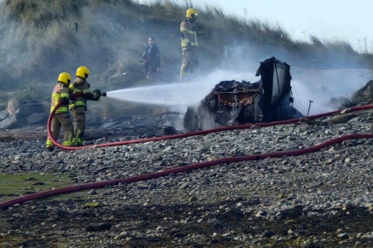 Barmouth RNLI image of the fire brigade extinguishing the blaze