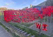 WI members hand crochet poppies for Aberystwyth VE Day display