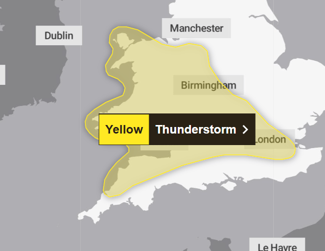 Met Office image of area covered by warning