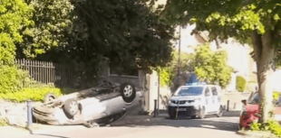 Car flipped upside down in two-vehicle collision in central Aber