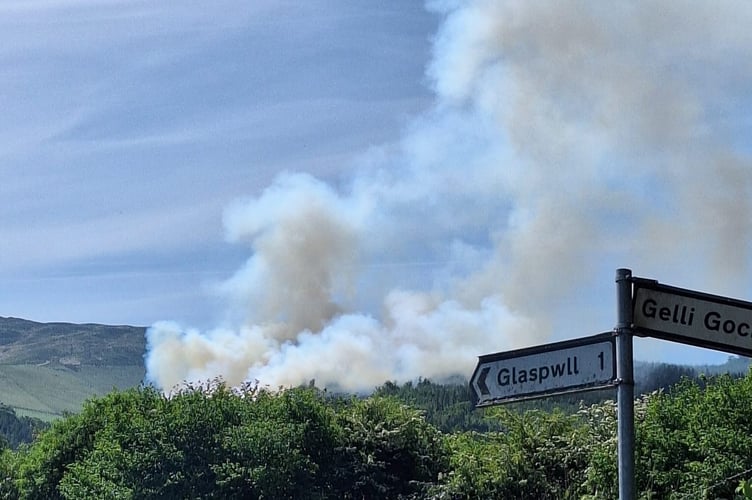 A fire was reported this morning in the hills in Glaspwll, close to Machynlleth