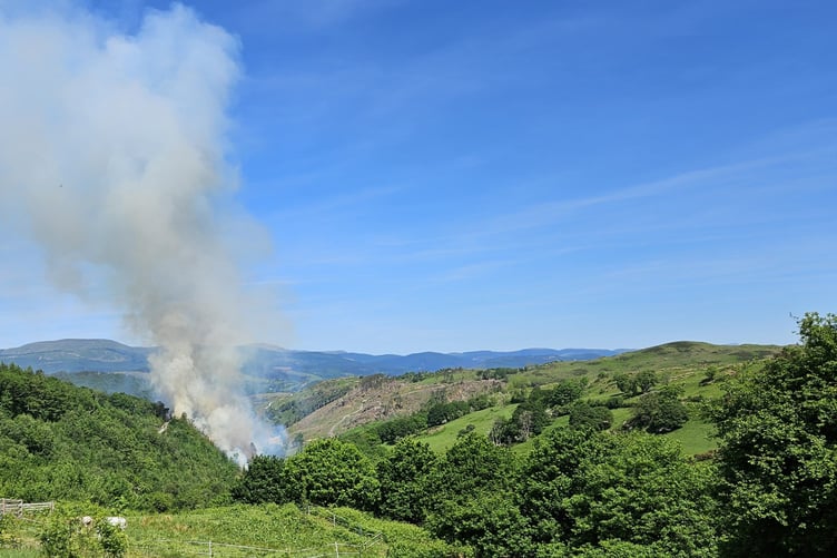 A view of the Glaspwll fire from the Dyfi Valley