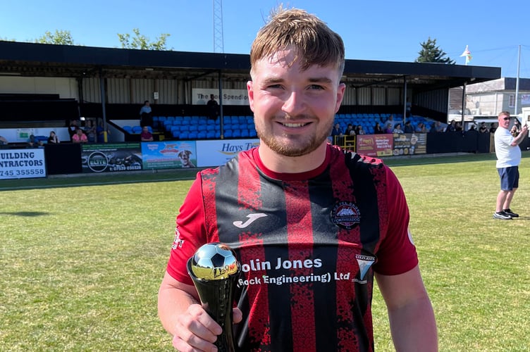Porthmadog's Cai Evans with the cup final man of the match award