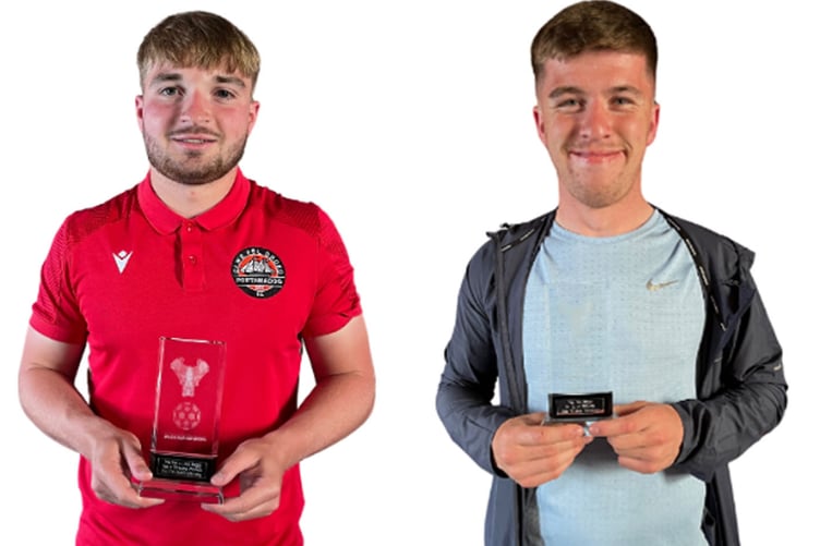 Caio Evans (left) won the Tlws Evie ac Eluned Morgan supporters' player of the season award whilst Tom Hilditch picked up Tlws Teulu Morgan as top scorer