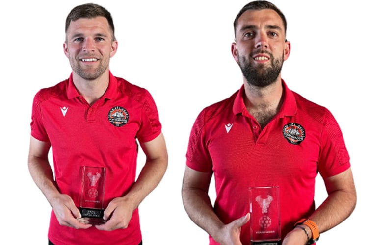 Danny Brookwell (left) was the manager's player whilst Iddon Price received Tlws Morgan a Llew Ellis after being named players' player