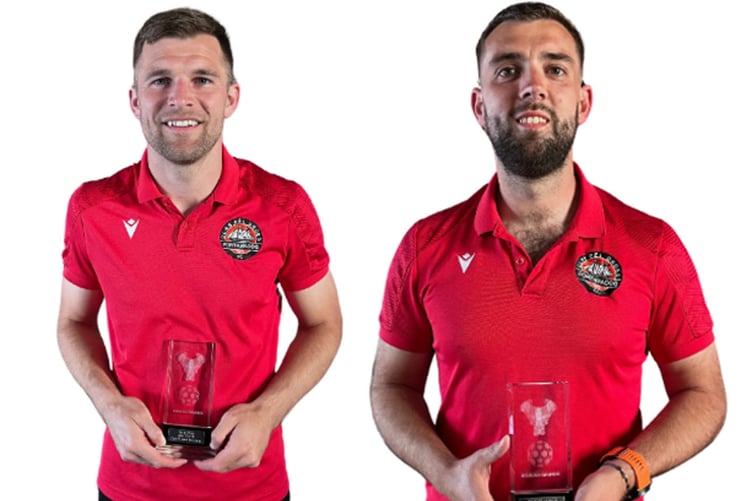 Danny Brookwell (left) was the manager's player whilst Iddon Price received Tlws Morgan a Llew Ellis after being named players' player