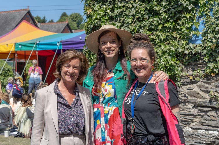 First Minister Eluned Morgan attends Machynlleth LGBTQ+ Pride - pictured here with committee members Bea and Sara