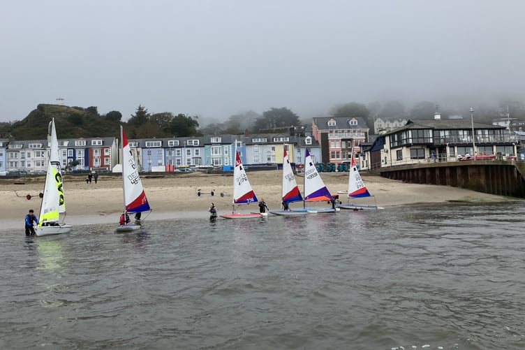 Junior sailors launching at Dovey YC