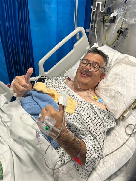 Rhys Meirion shared this photograph on social media to update friends, family and fans, and raise awareness of bowel cancer screening