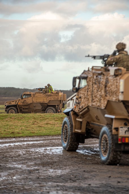 Pictured are 2 Royal Anglian Foxhound vehicles conducting both static and mobile ranges with the General-Purpose Machine Gun.
Members of 2nd Battalion The Royal Anglian Regiment (2 R Anglian) take part in Exercise Primed Poacher at Castlemartin Ranges. Pembrokeshire, Wales.
The soldiers of 2 R Anglians conducted a mounted life fire tactical training (LFTT) range package in preparation of Operation NEWCOMBE, Mail. Within the package soldiers progressed through a series of shoots, including static, firing while moving and also a night firing serial.
The Foxhound platform replaced the Snatch Land Rover vehicle in order to improve protection of personnel against improvised explosive devices (IEDs)
The Foxhound is at the cutting edge of protected patrol vehicle technology and provides unprecedented levels of blast protection for its size and weight against the threats faced by troops in Afghanistan. However, this is an agile and versatile vehicle that will be a mainstay in the Army for years to come.