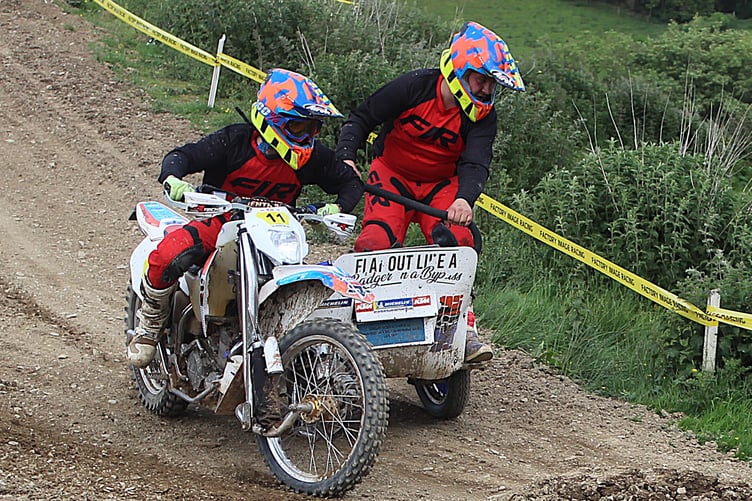 Edgar Mason and Geth Lawrence of Newbridge on Wye the sidecar clubman winners