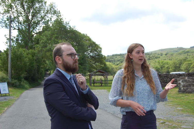 MS Jack Sargeant being shown round the site by Strata Florida Trust Director Carys Aldous-Hughes