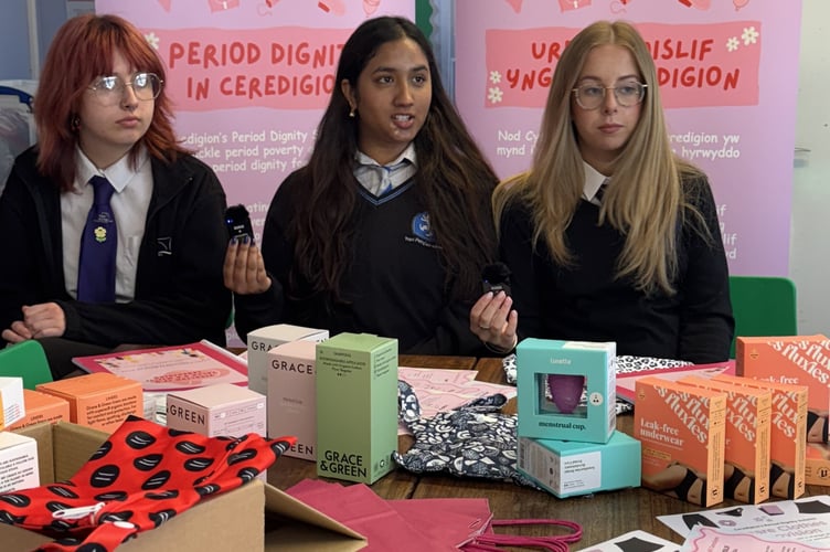 Casey Harkess, Kiani Francis and Lleucu Nest presenting the work of Ceredigion’s Period Dignity Sub-Group