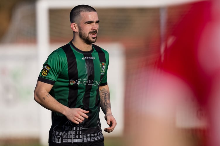 PORT TALBOT, WALES - 01 FEBRUARY 2025: Aberystwyth Town's Ben Davies  during the 2024/25 JD Cymru Premier Play-Off Conference league fixture between Briton Ferry Llansawel A.F.C & Aberystwyth Town F.C at Old Road Stadium, Port Talbot, Wales (Pic by John Smith/FAW)